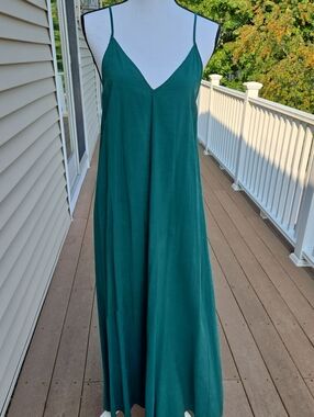 Zara Emerald Green Slip Spagetti Adjustable Strap Maxi Dress Xs FitS UP TO M
